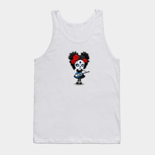 Sugar Skull Girl Playing Salvadorian Flag Guitar Tank Top